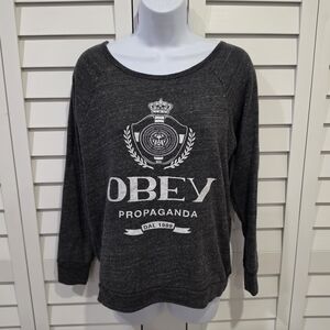 OBEY Boat neck Crew Long Sleeve Lightweight Sweatshirt Sz. M
